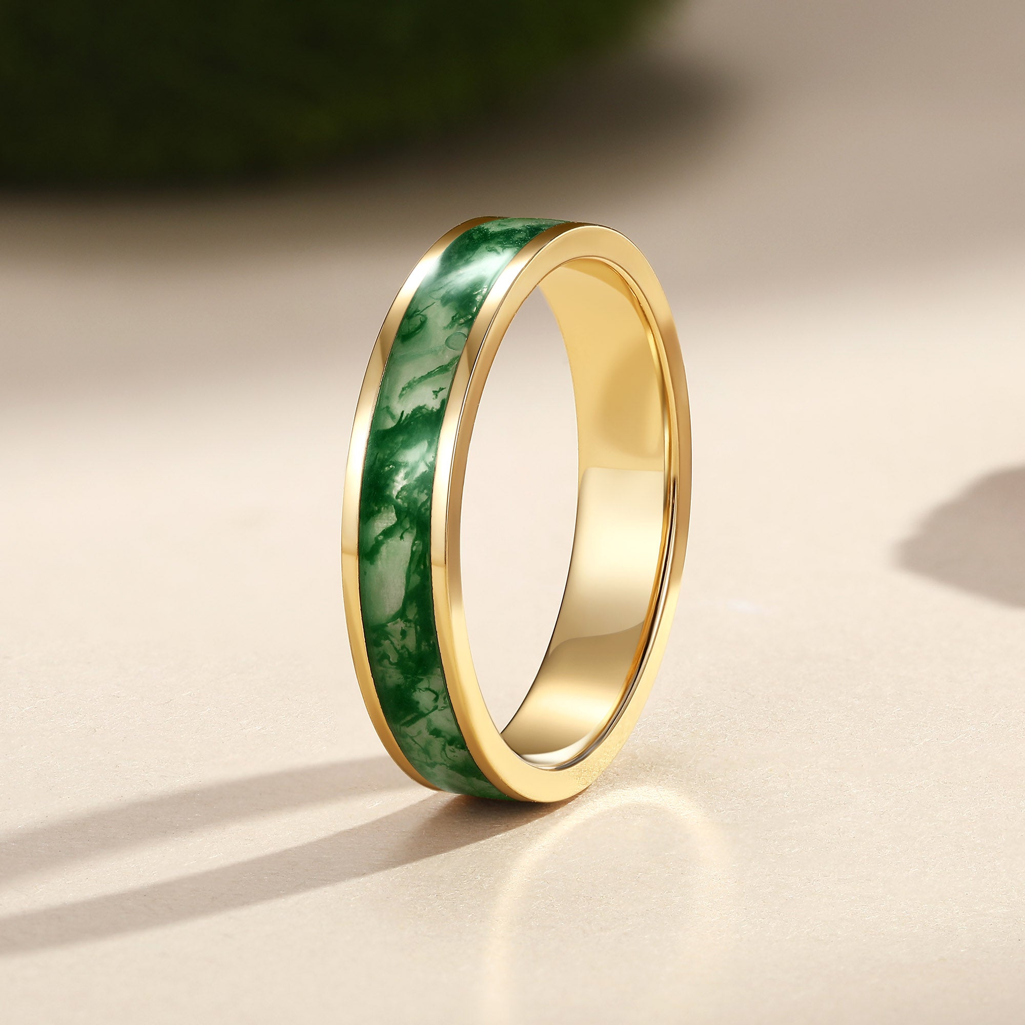 5mm Minimalist Moss Agate Inlay Couple Men's Wedding Band