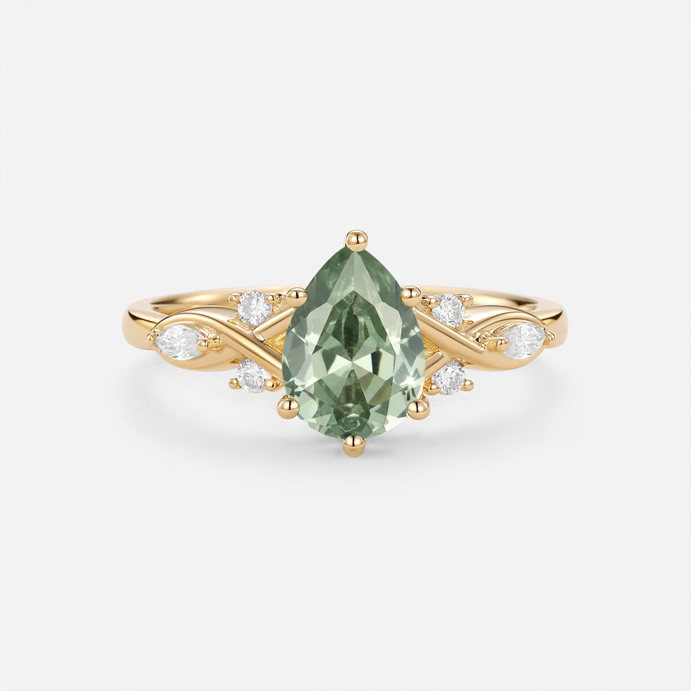 Pear Twist Infinity Lab Green Sapphire Engagement Ring - Vortex