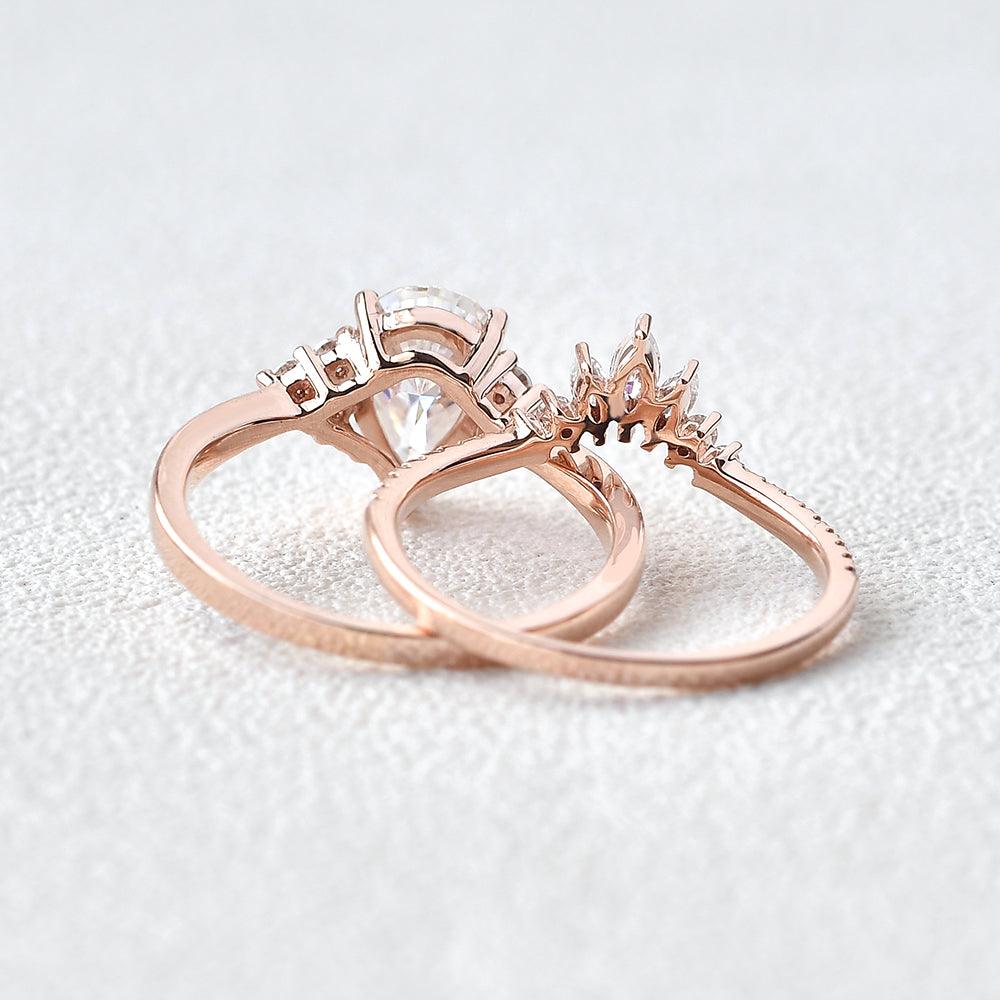 Pear Shaped Moissanite Rose Gold Ring Set 2pcs - Felicegals