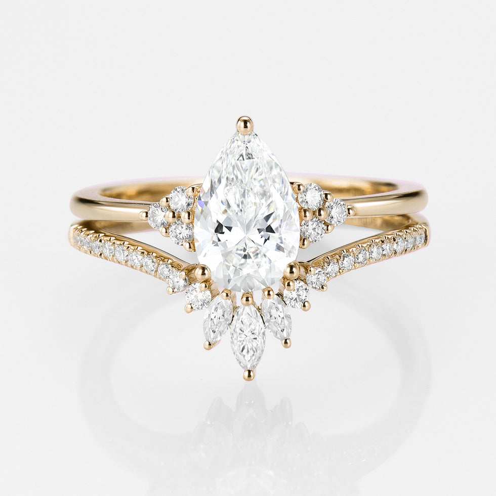 1.0ct Pear Lab Grown Diamond Vintage Ring Set 2pcs - Lydia