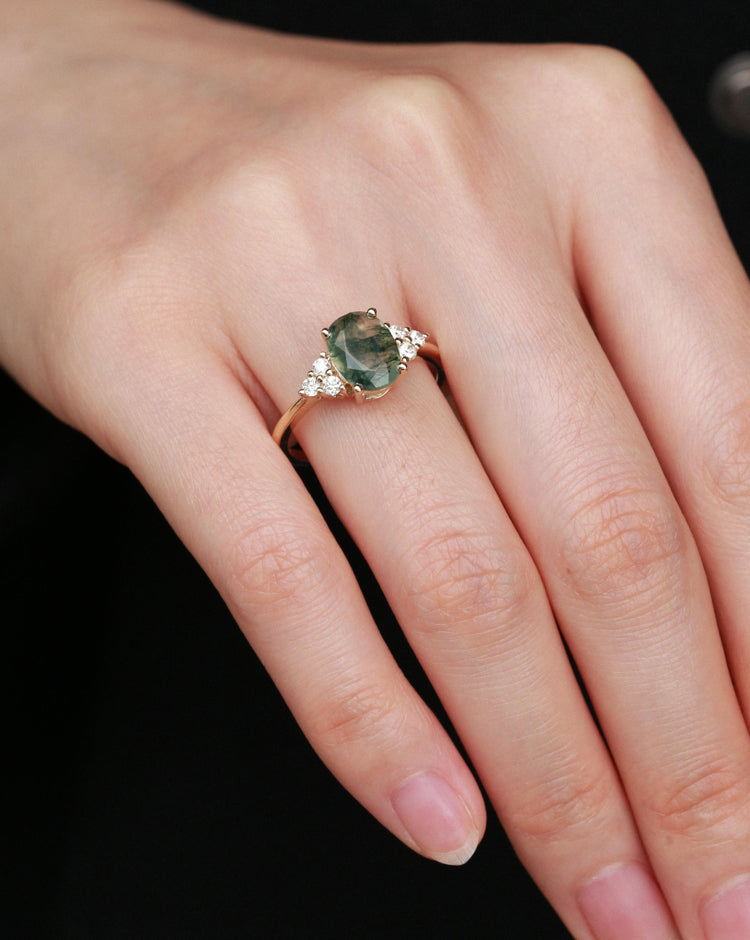 unique engagement rings, moss agate engagement ring, opal engagement ring, affordable engagement rings