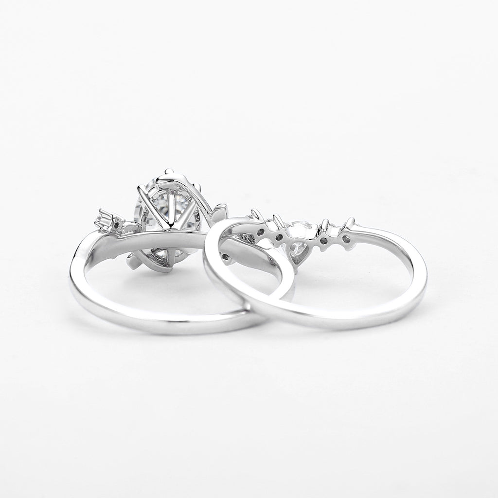 1.5ct Oval Moissanite Vine Ring Set 2pcs