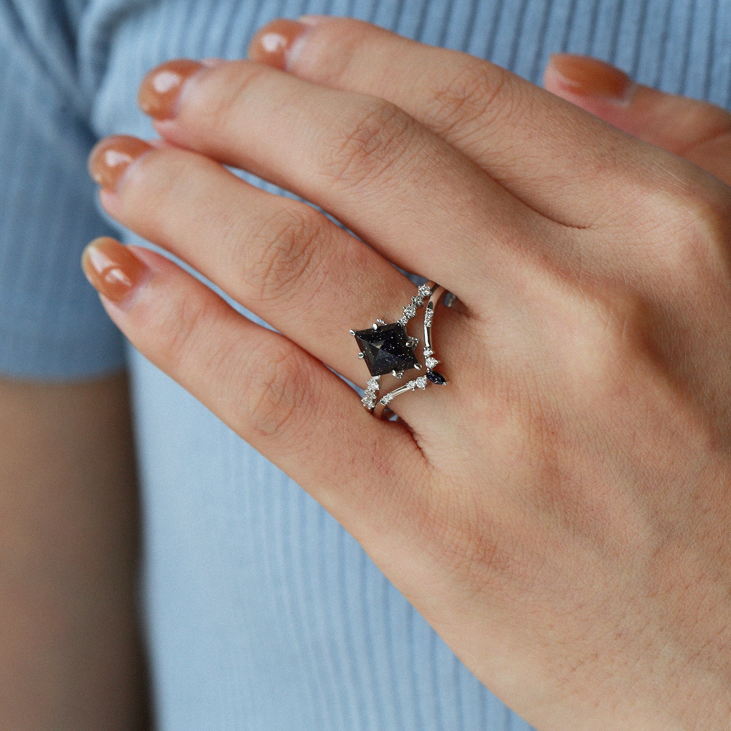 Sand Stone Rings Shop Blue Sandstone Kite Cut Engagement Ring Now – Felicegals