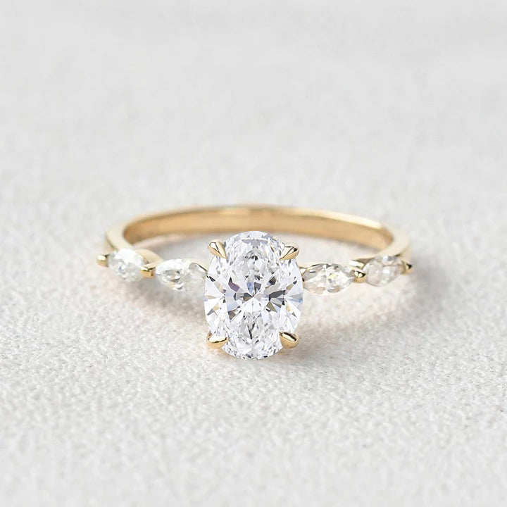 1.5ct Oval Cut Lab Grown Diamond Classic Marquise Gold Ring