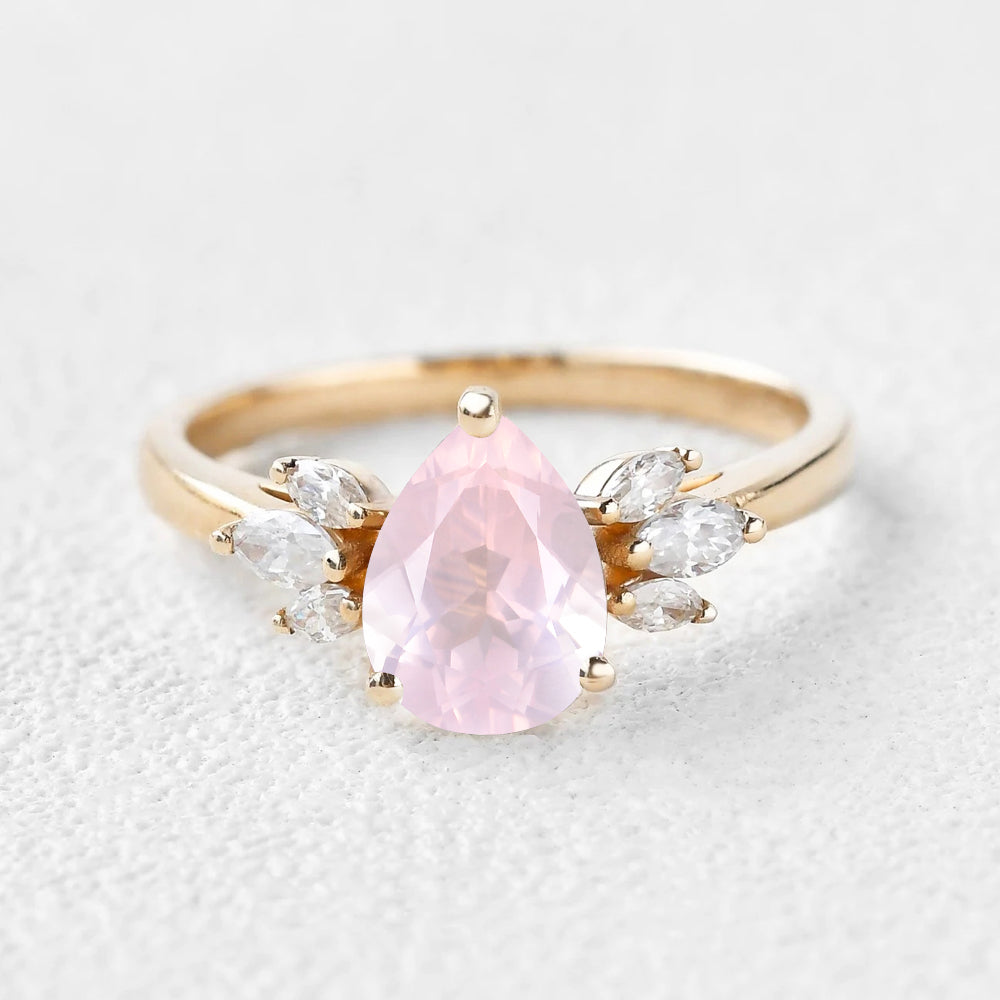 1.0CT Rose Gold Oval Shaped Rose Quartz Engagement Ring Diamond