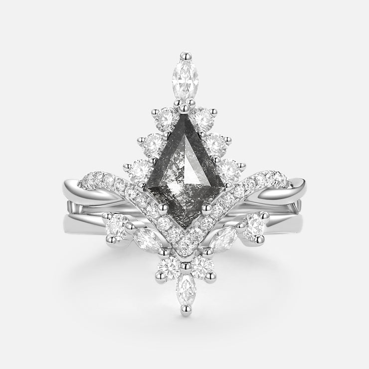 Kite Salt & Pepper Diamonds Wedding Ring Set 2pcs Felicegals