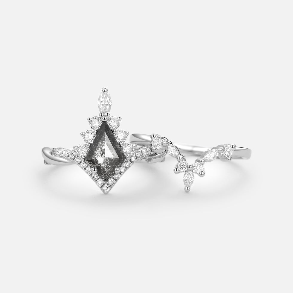Kite Salt & Pepper Diamonds Wedding Ring Set 2pcs Felicegals