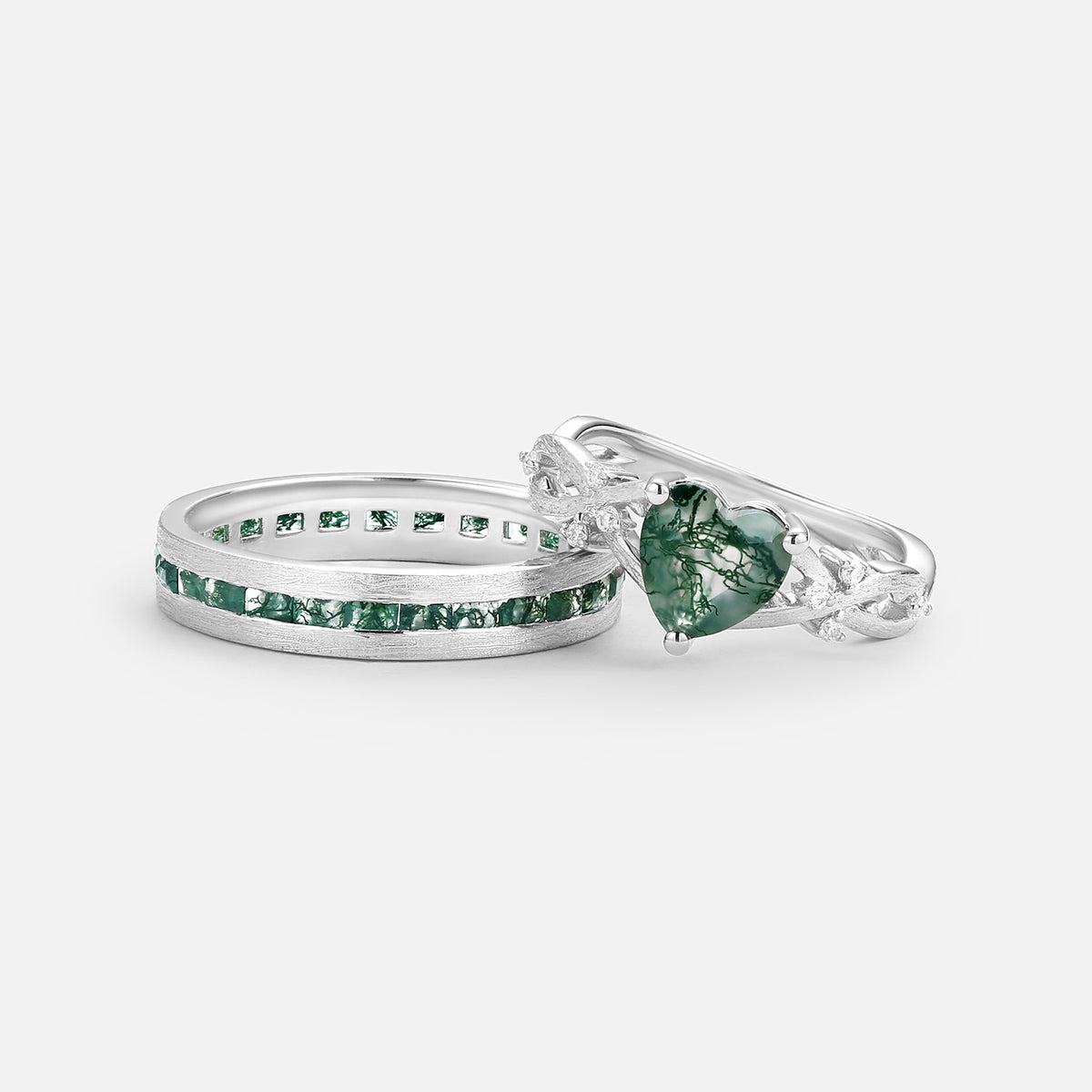 Heart Shape Moss Agate Infinity Couple Ring Set 2pcs – Felicegals