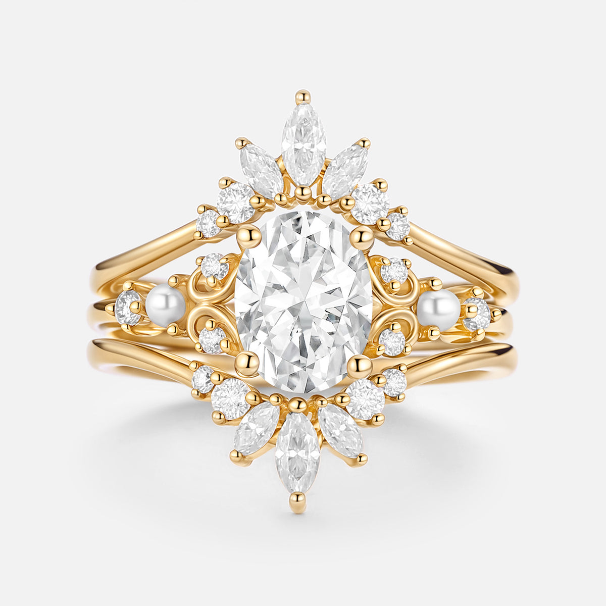 Unique Oval Cut Moissanite Engagement Ring Set 2pcs - Raye – Felicegals