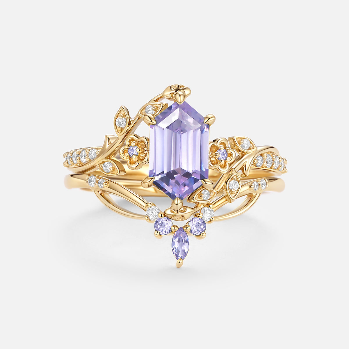 Azane Ring Hexagon Cut Lab Lavender Sapphire Engagement Ring Set - Zane – Felicegals