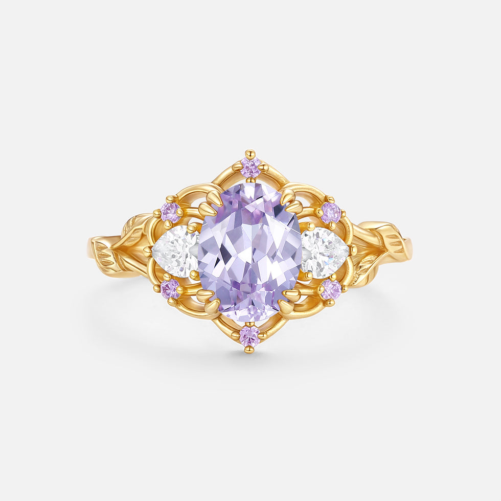Oval Vintage Lab Lavender Sapphire Engagement Ring - Serena