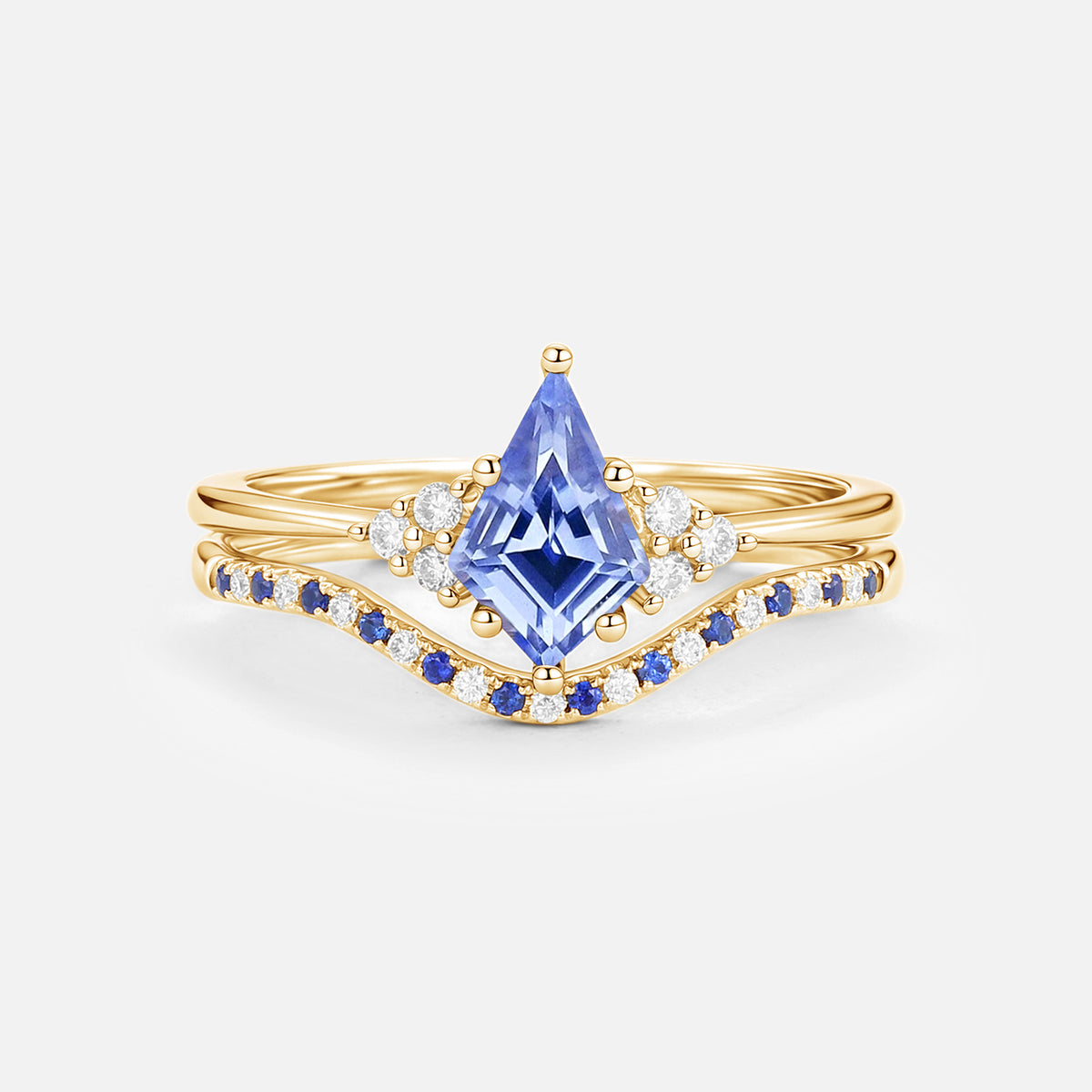 Kite Lab Cornflower Sapphire Curve Engagement Ring Set 2pcs - Lane ...
