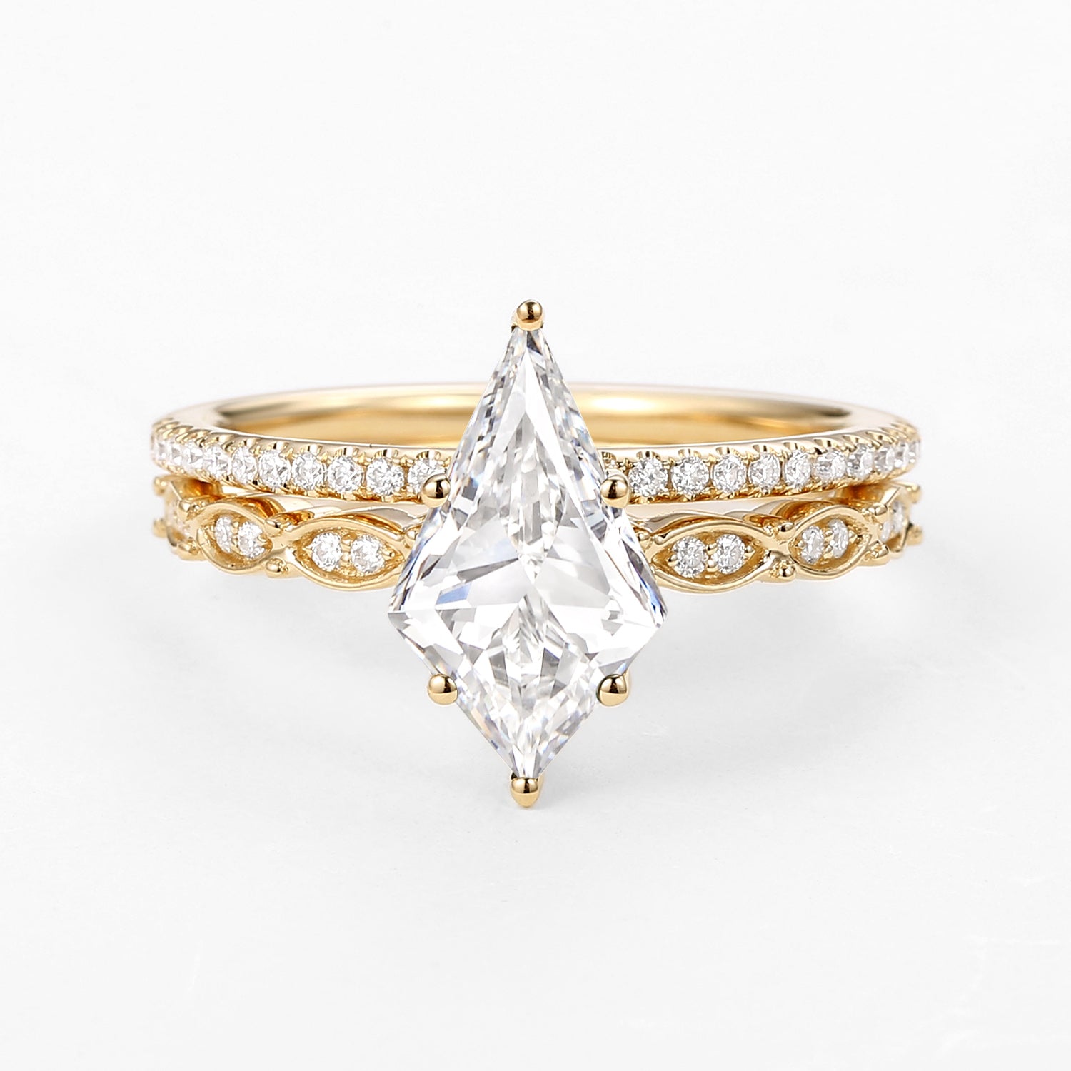 Kite Cut Lab Grown Diamond Engagement Ring with Straight Band Set