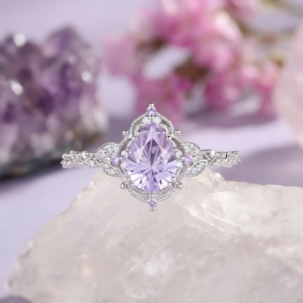 Pear Firework Cut Lab Lavender Sapphire Engagement Ring - Lyra – Felicegals
