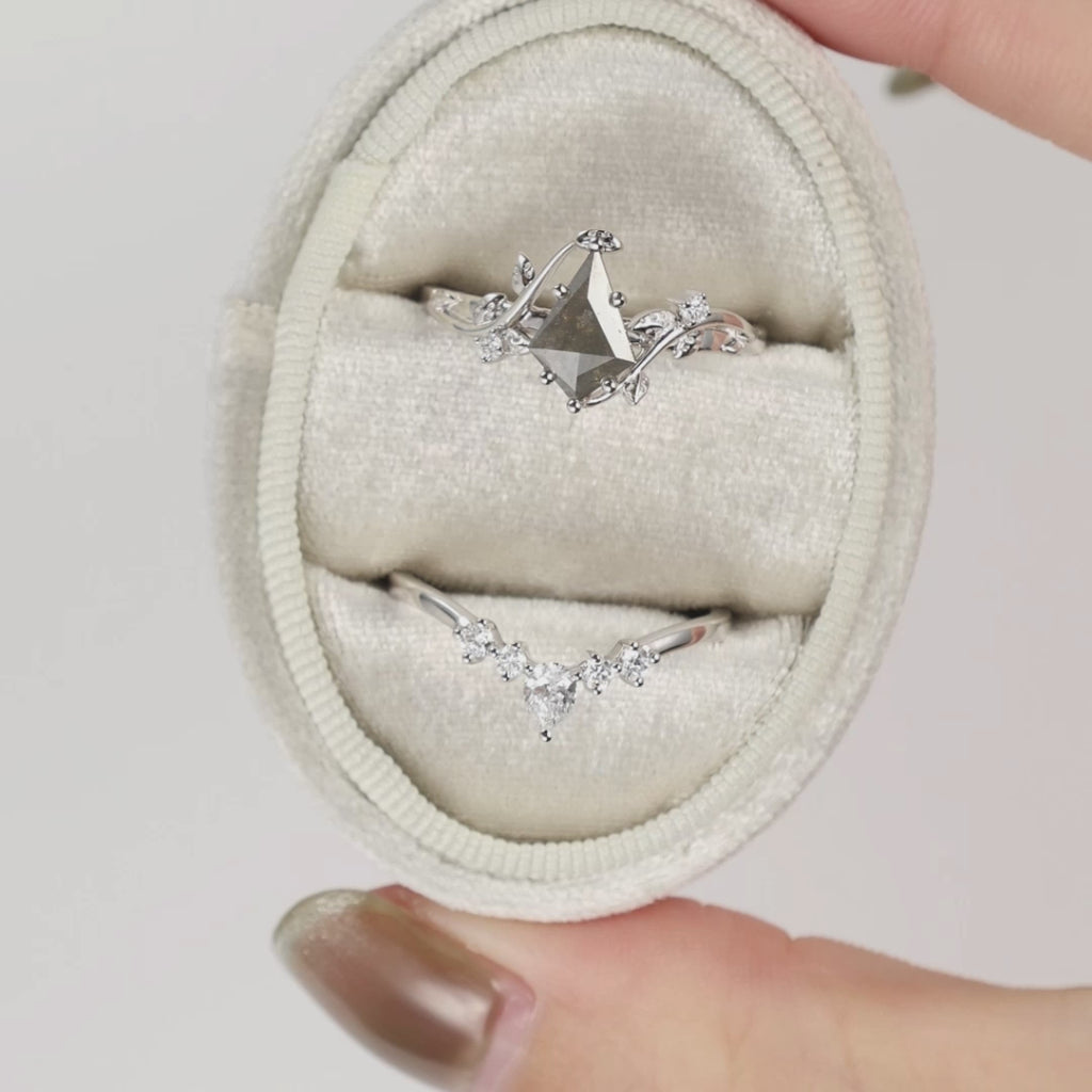 Kite Salt and Pepper Diamonds Natural Leafy Engagement Ring Set 2pcs