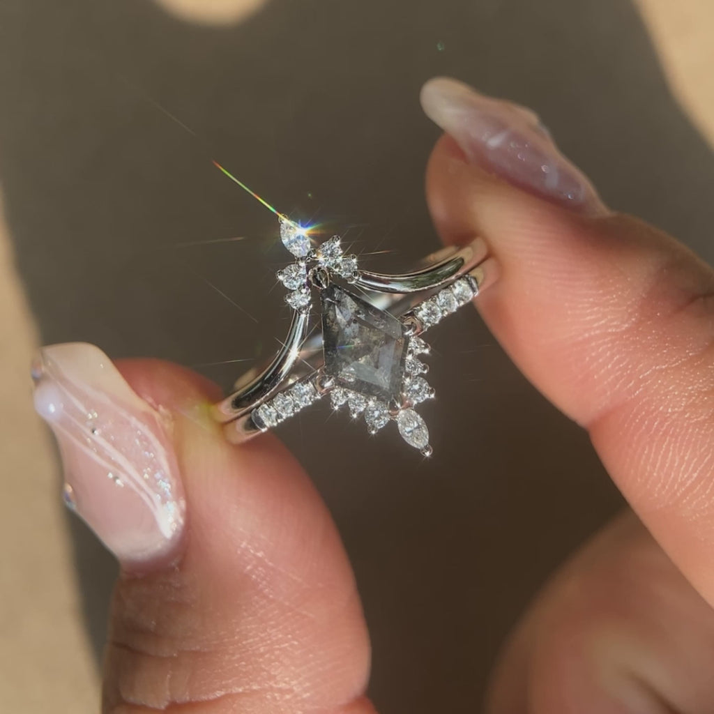 Salt and Pepper Diamonds Kite Cut Engagement Ring Set 2pcs