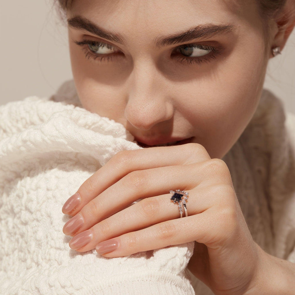 Blue Sandstone Vintage Ring Set 2pcs - Felicegals 丨Wedding ring 丨Fashion ring 丨Diamond ring 丨Gemstone ring