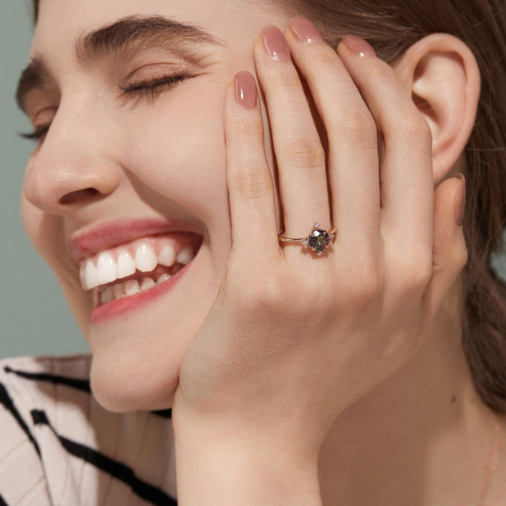 Vintage Inspired Mystic Topaz & Moissanite Rose gold Ring - Felicegals 丨Wedding ring 丨Fashion ring 丨Diamond ring 丨Gemstone ring