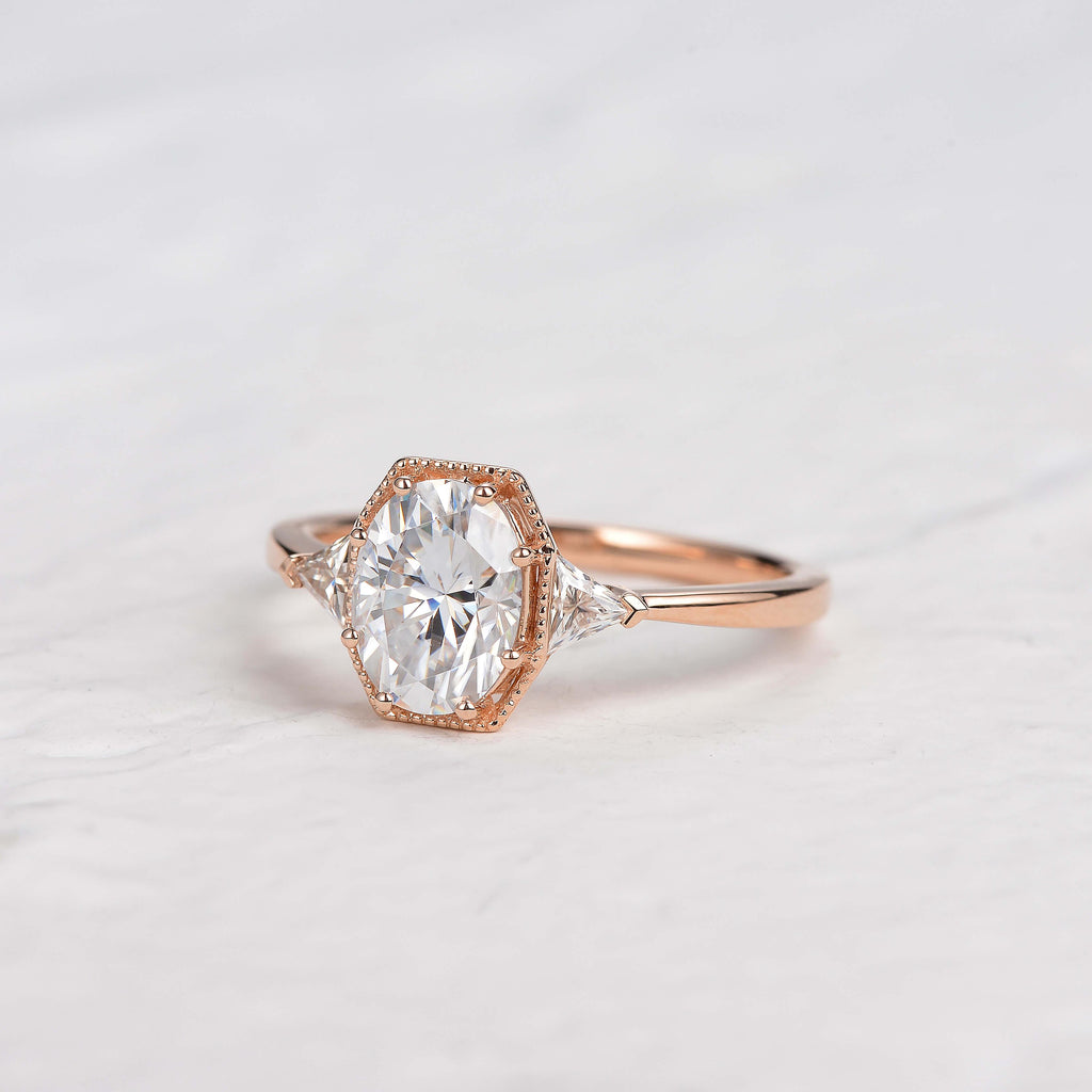 Geometric Moissanite Yellow Gold Vintage Ring - Felicegals 丨Wedding ring 丨Fashion ring 丨Diamond ring 丨Gemstone ring--Felicegals