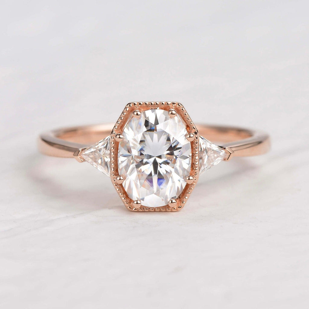 1.2ct Geometric Moissanite Three-stone Vintage Ring - Felicegals 丨Wedding ring 丨Fashion ring 丨Diamond ring 丨Gemstone ring