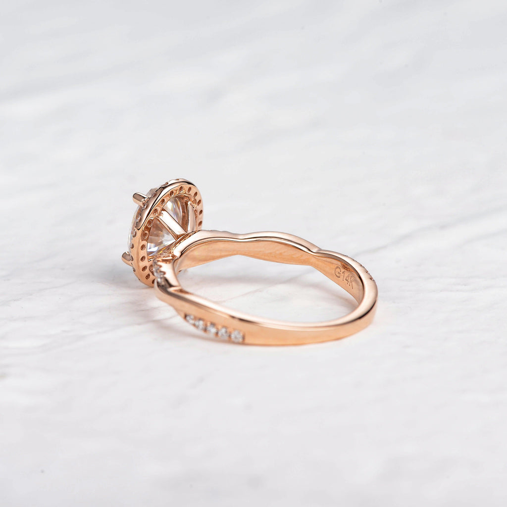 Oval 1.5ct Moissanite Rose Gold Halo Ring - Felicegals 丨Wedding ring 丨Fashion ring 丨Diamond ring 丨Gemstone ring--Felicegals