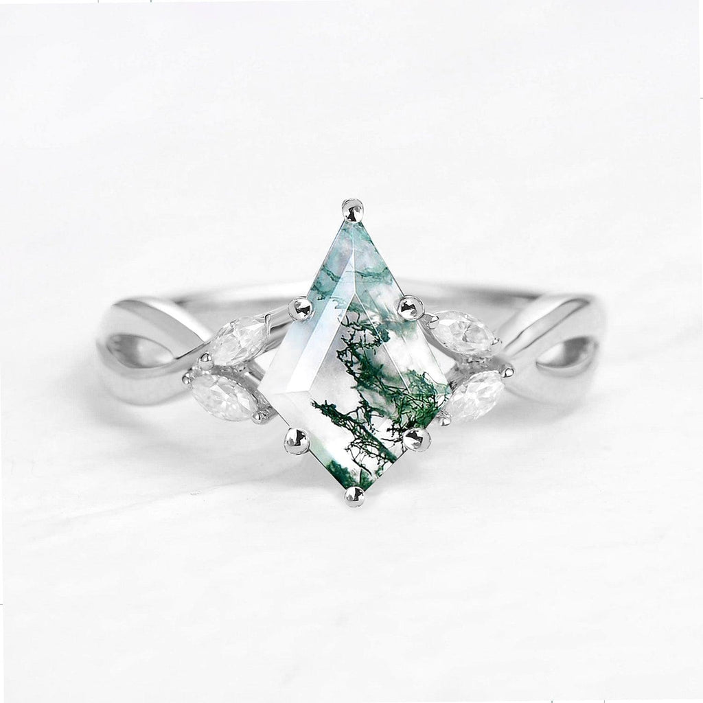 1.5ct Pear Shaped Moss Agate Infinity Engagement Ring - Felicegals 丨Wedding ring 丨Fashion ring 丨Diamond ring 丨Gemstone ring