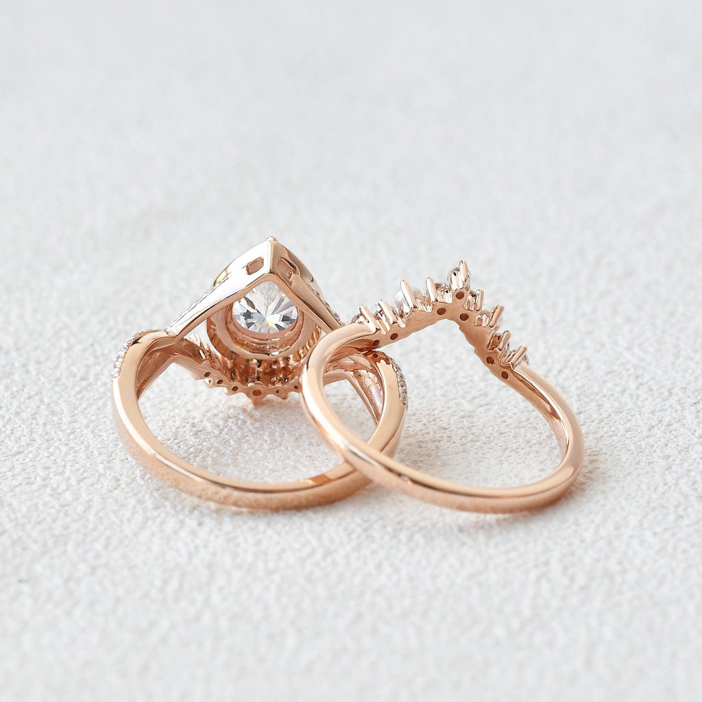 Felicegals Pear Shaped Moissanite Gold Ring Set 2pcs - Felicegals 丨Wedding ring 丨Fashion ring 丨Diamond ring 丨Gemstone ring--Felicegals