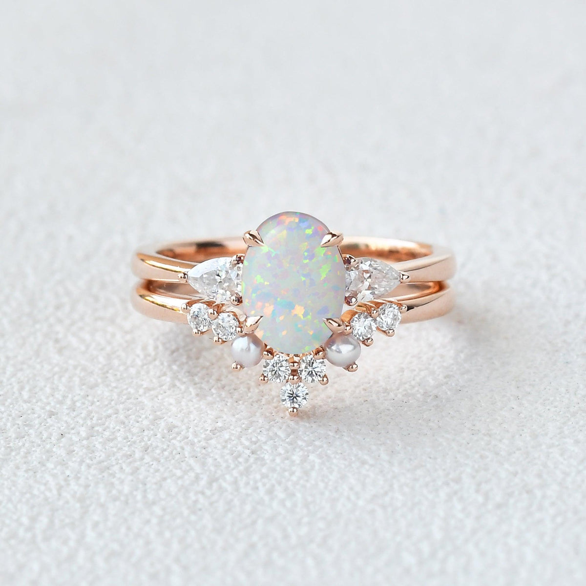 Oval Cut Opal Vintage Ring Set 2pcs – Felicegals