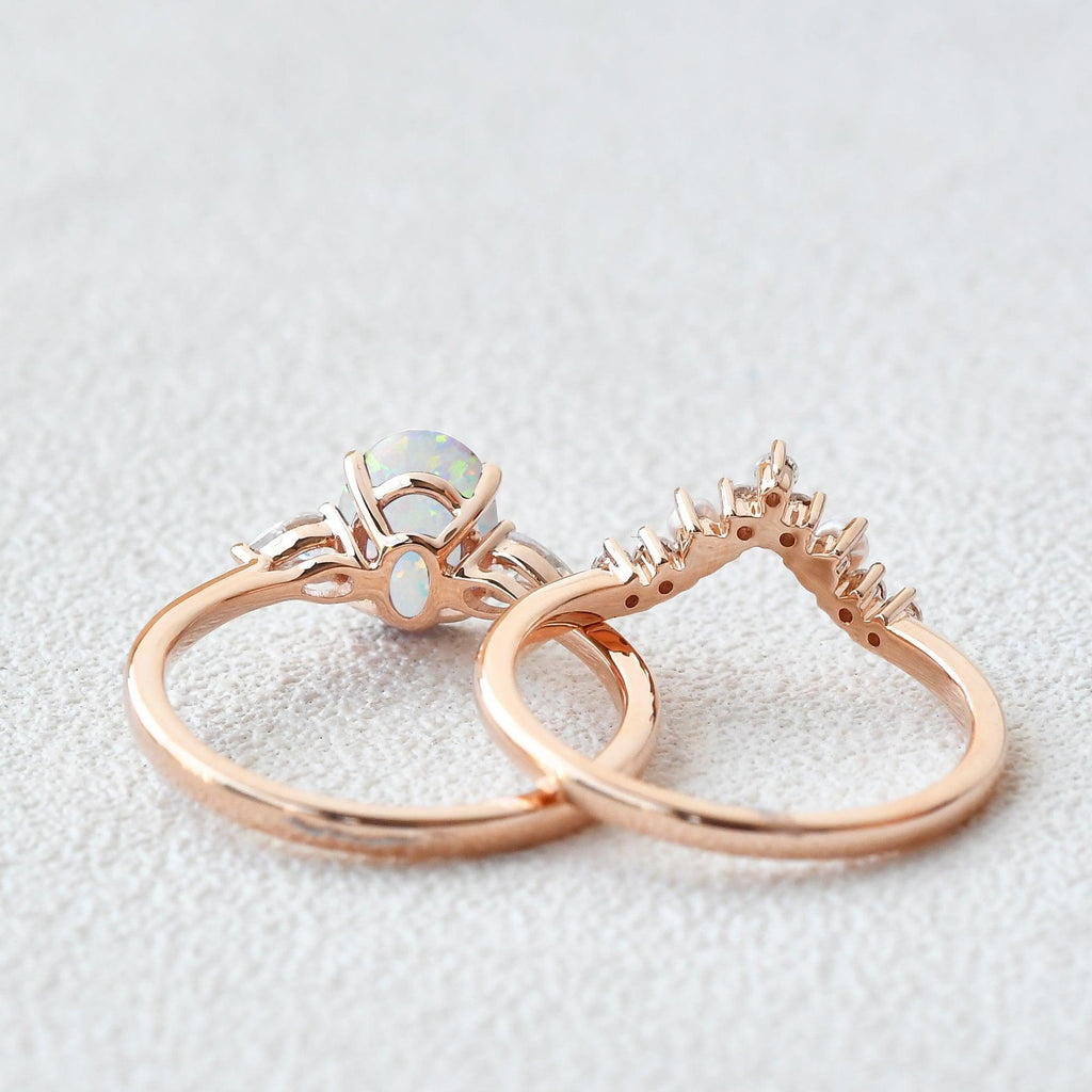 Felicegals Oval Cut Opal Vintage Ring Set 2pcs - Felicegals 丨Wedding ring 丨Fashion ring 丨Diamond ring 丨Gemstone ring-Jewelry-Felicegals 丨Wedding ring 丨Fashion ring 丨Diamond ring 丨Gemstone ring