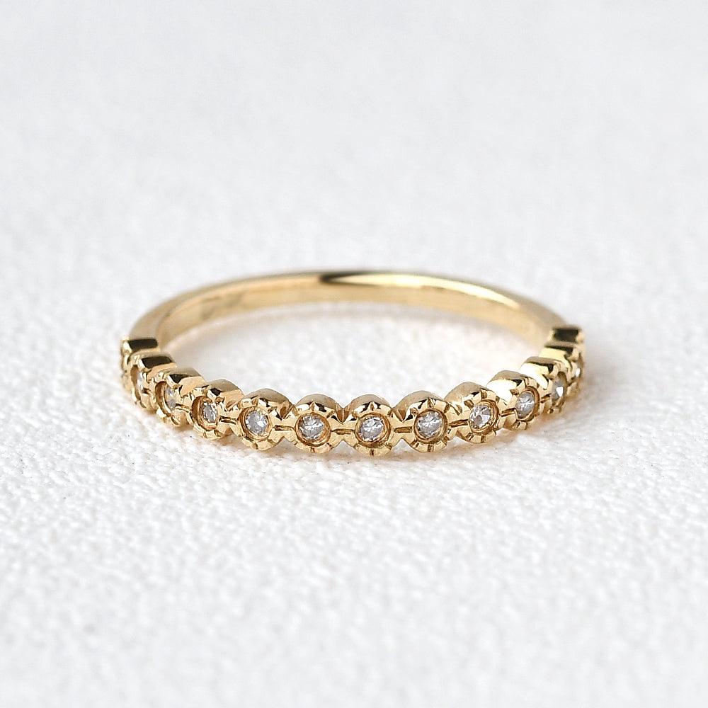 Art Deco Moissanite Yellow Gold Stacking Ring - Felicegals