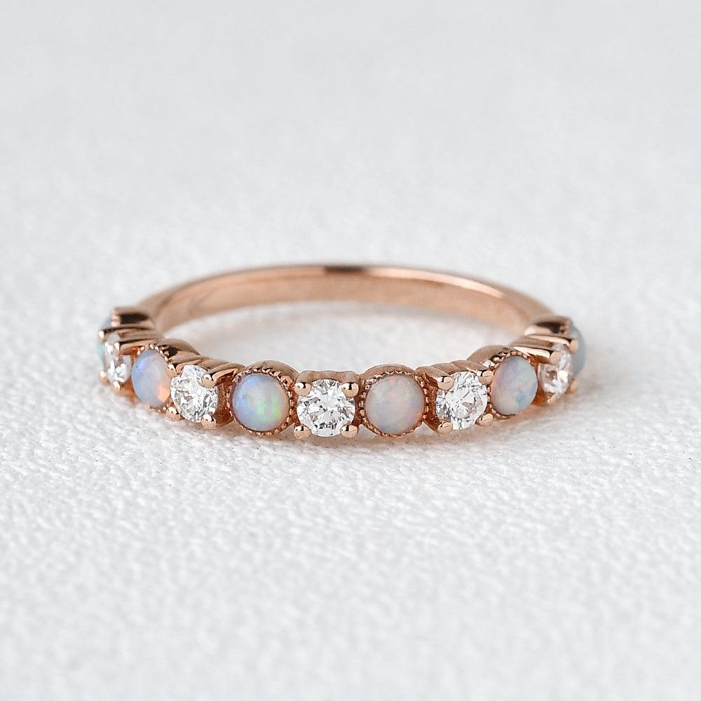 Natural Opal & Moissanite Band Rose Gold Ring - Felicegals