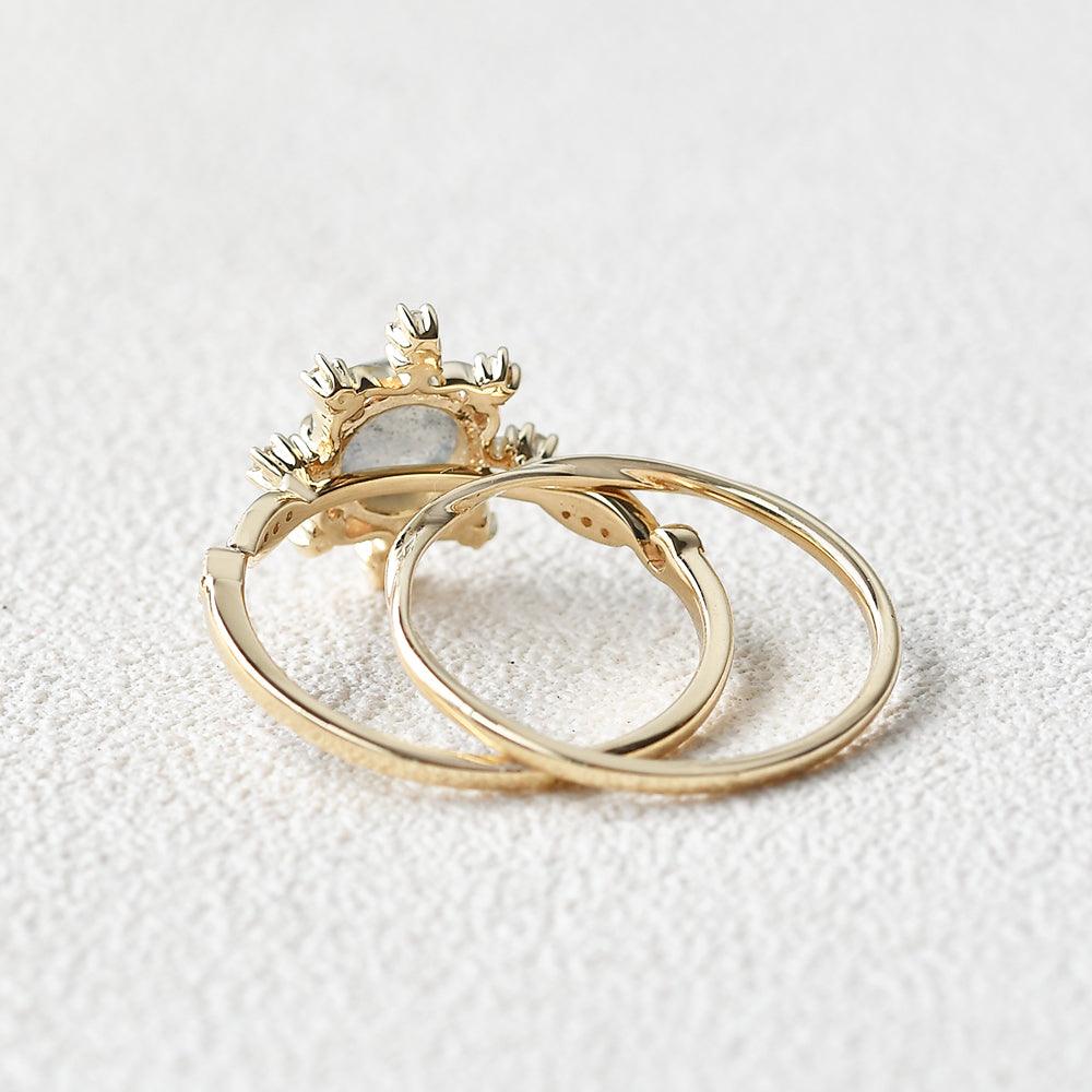 Round Cut Labradorite Vintage Inspired Ring Set 2pcs - Felicegals 丨Wedding ring 丨Fashion ring 丨Diamond ring 丨Gemstone ring-Rings-Felicegals 丨Wedding ring 丨Fashion ring 丨Diamond ring 丨Gemstone ring