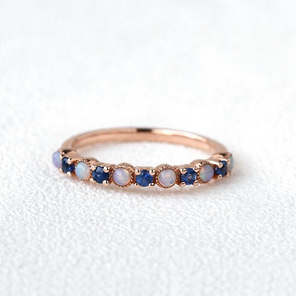 Blue Sapphire & Opal Rose Gold Ring - Felicegals