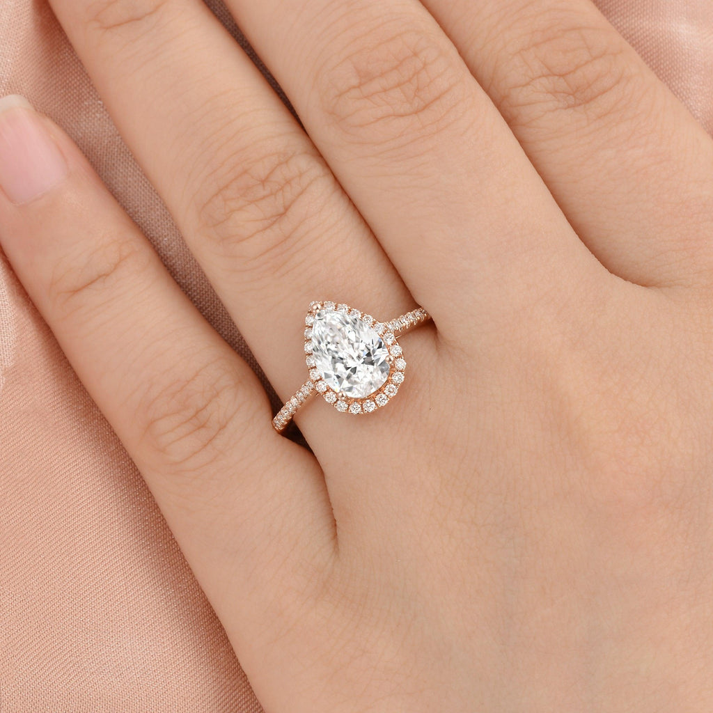 1.3ct Pear Shaped Lab Diamond Classic Halo Gold Ring - Felicegals 丨Wedding ring 丨Fashion ring 丨Diamond ring 丨Gemstone ring--Felicegals
