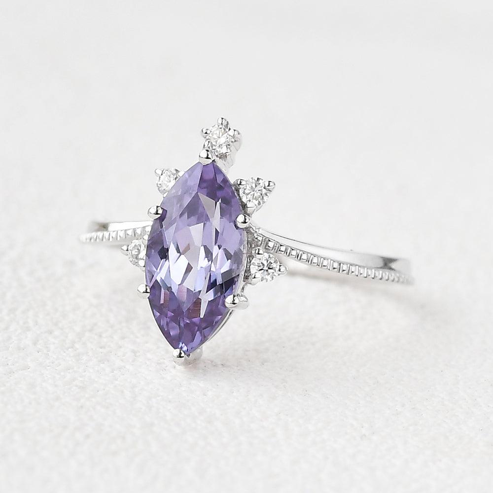 Marquise Cut Lab Alexandrite White Gold Ring - Felicegals