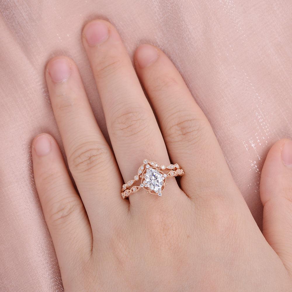 1.5ct Moissanite Vintage Inspired Ring Set 2pcs - Felicegals 丨Wedding ring 丨Fashion ring 丨Diamond ring 丨Gemstone ring--Felicegals
