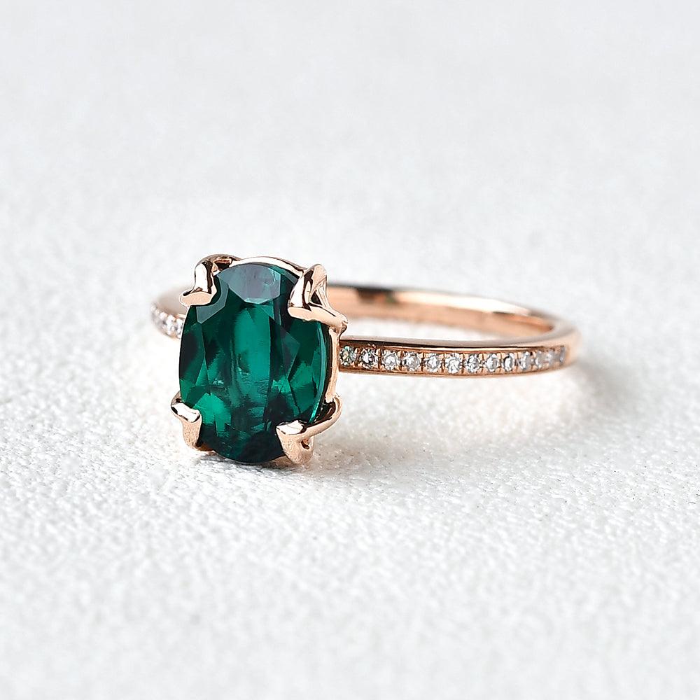 Oval Shaped Emerald Rose Gold Ring - Felicegals