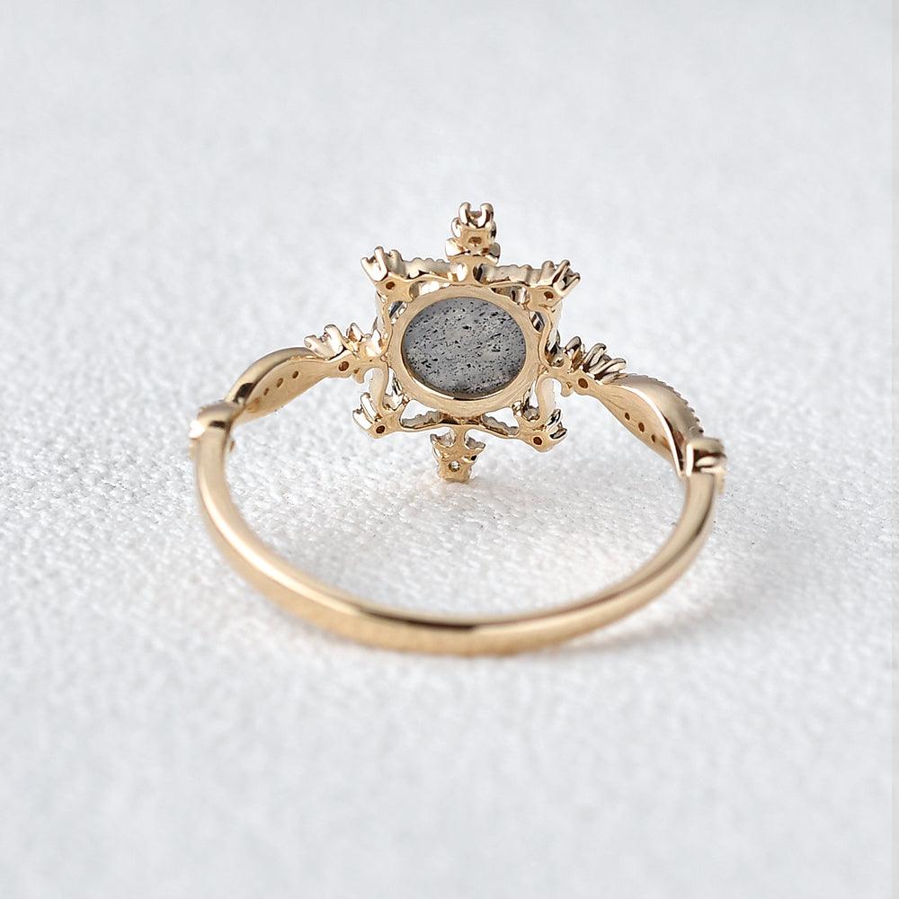 Labrodorite & Moissanite Yellow Gold Stacking Ring - Felicegals