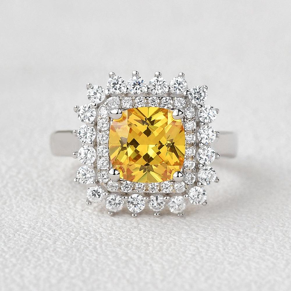 8mm Yellow Moissanite Inspired Halo Ring - Felicegals