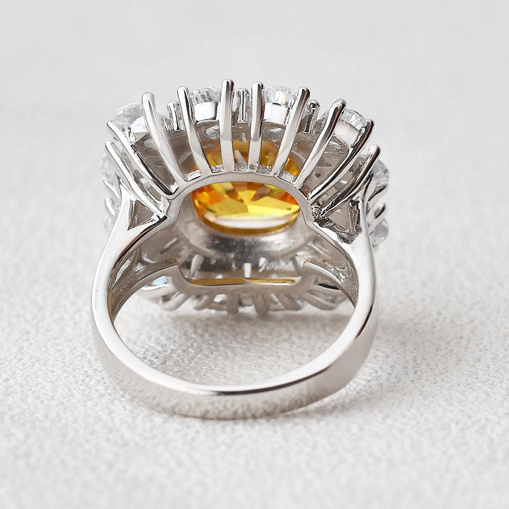 Yellow Moissanite Inspired White Gold Ring - Felicegals