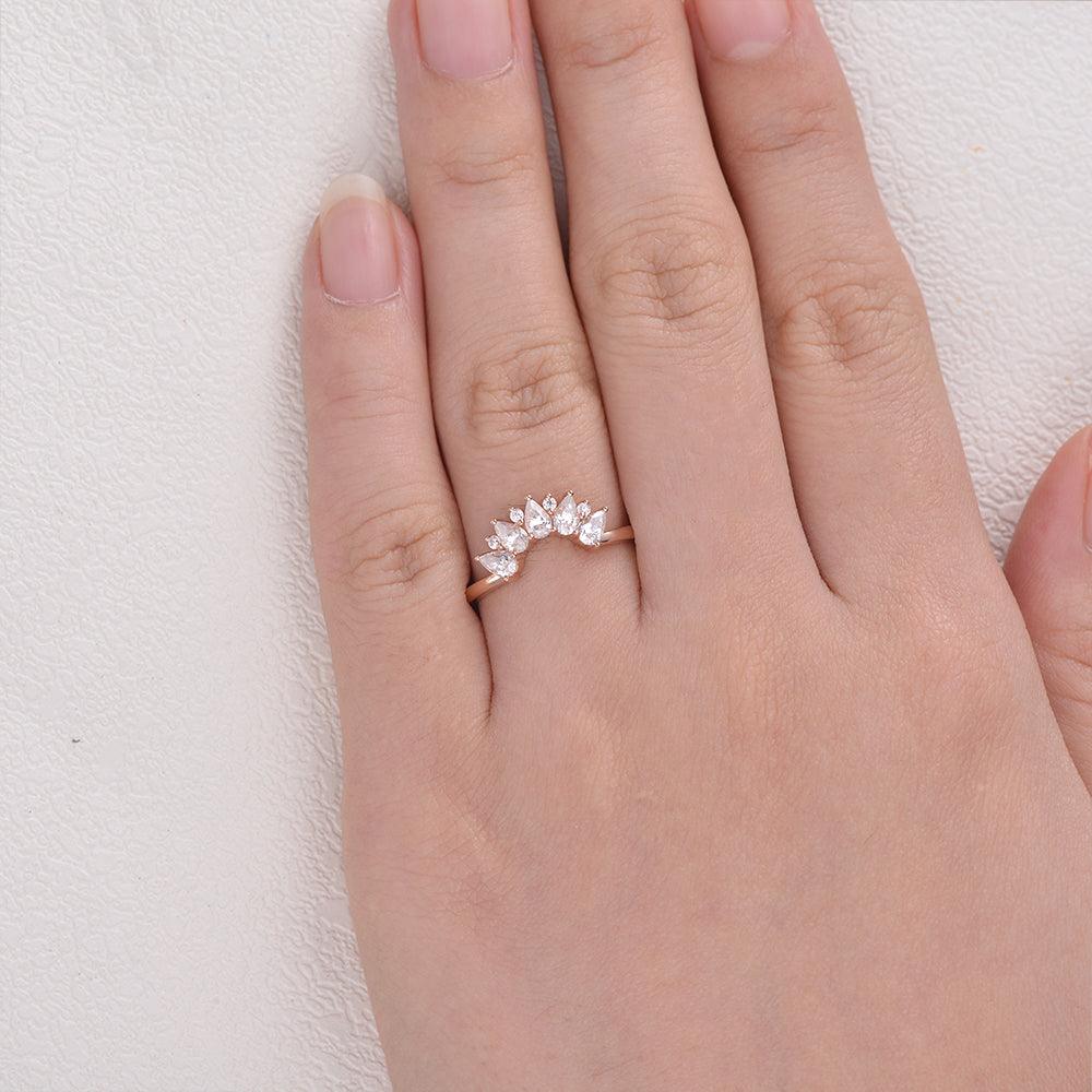 Pear Shaped Moissanite Curved Wedding Band - Felicegals