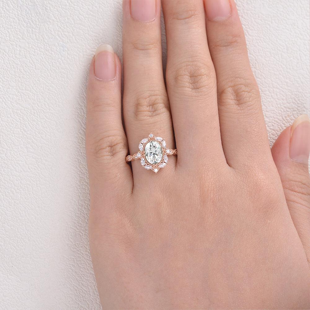 Oval Cut Moissanite Halo Rose Gold Ring - Felicegals