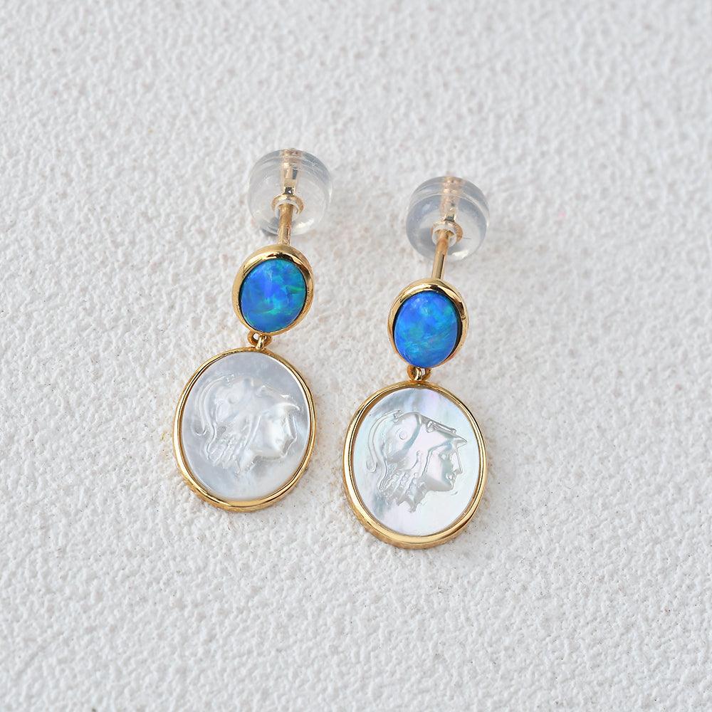 Natural Opal & Fritillary Vintage Inspired Earrings - Felicegals 丨Wedding ring 丨Fashion ring 丨Diamond ring 丨Gemstone ring--Felicegals