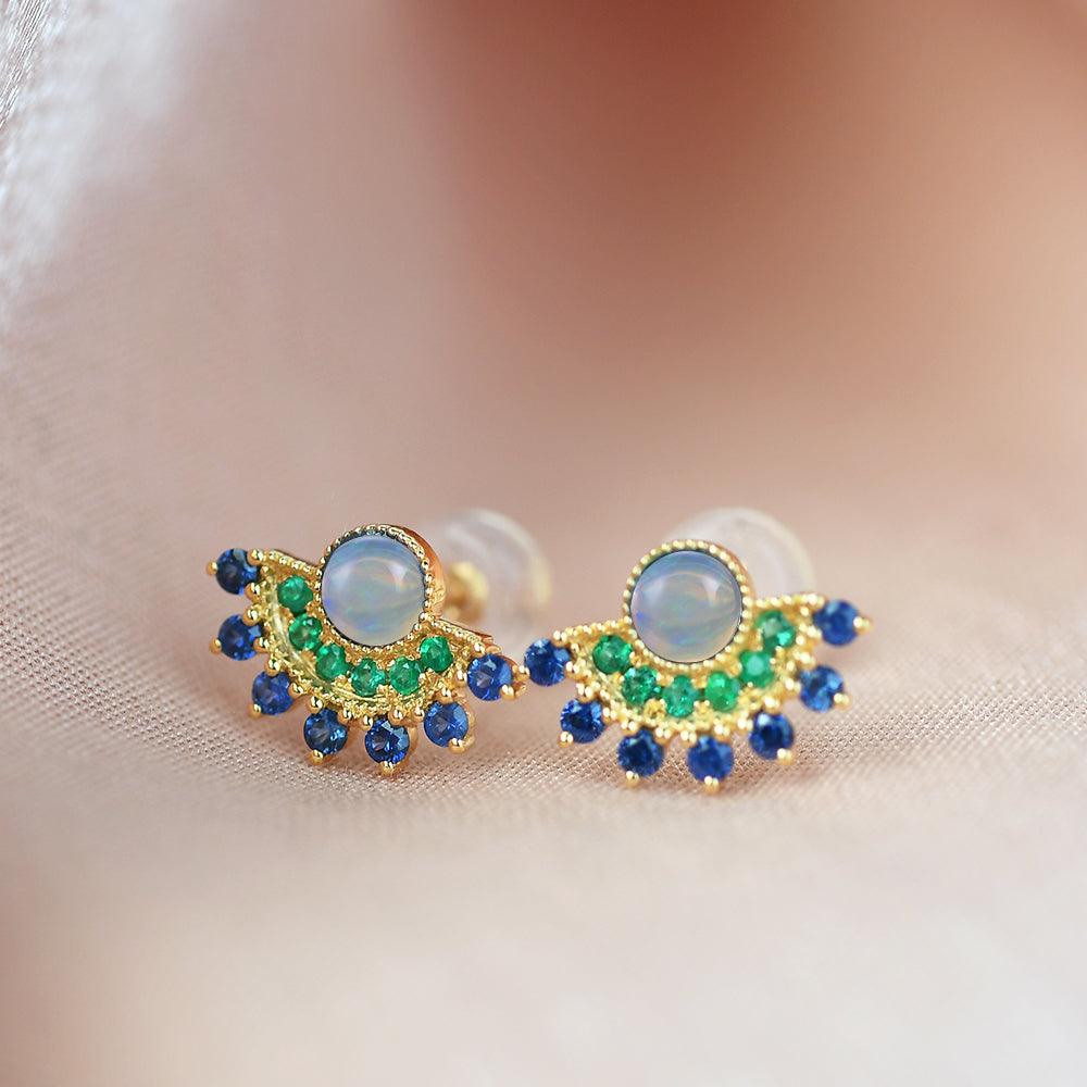 Natural Opal & Emerald & Sapphire Vintage Inspired Earrings - Felicegals 丨Wedding ring 丨Fashion ring 丨Diamond ring 丨Gemstone ring--Felicegals