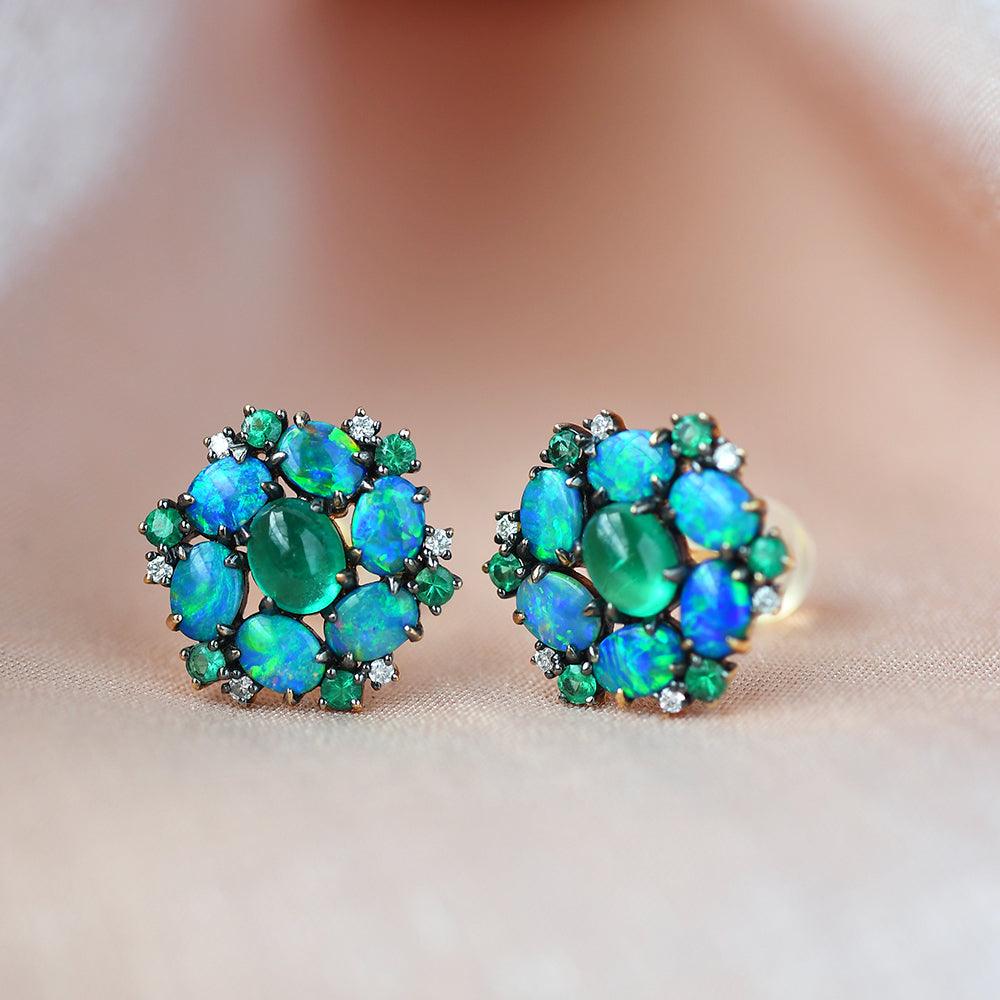 Natural Emerald & Natural Opal & Diamond Inspired Earrings - Felicegals 丨Wedding ring 丨Fashion ring 丨Diamond ring 丨Gemstone ring--Felicegals