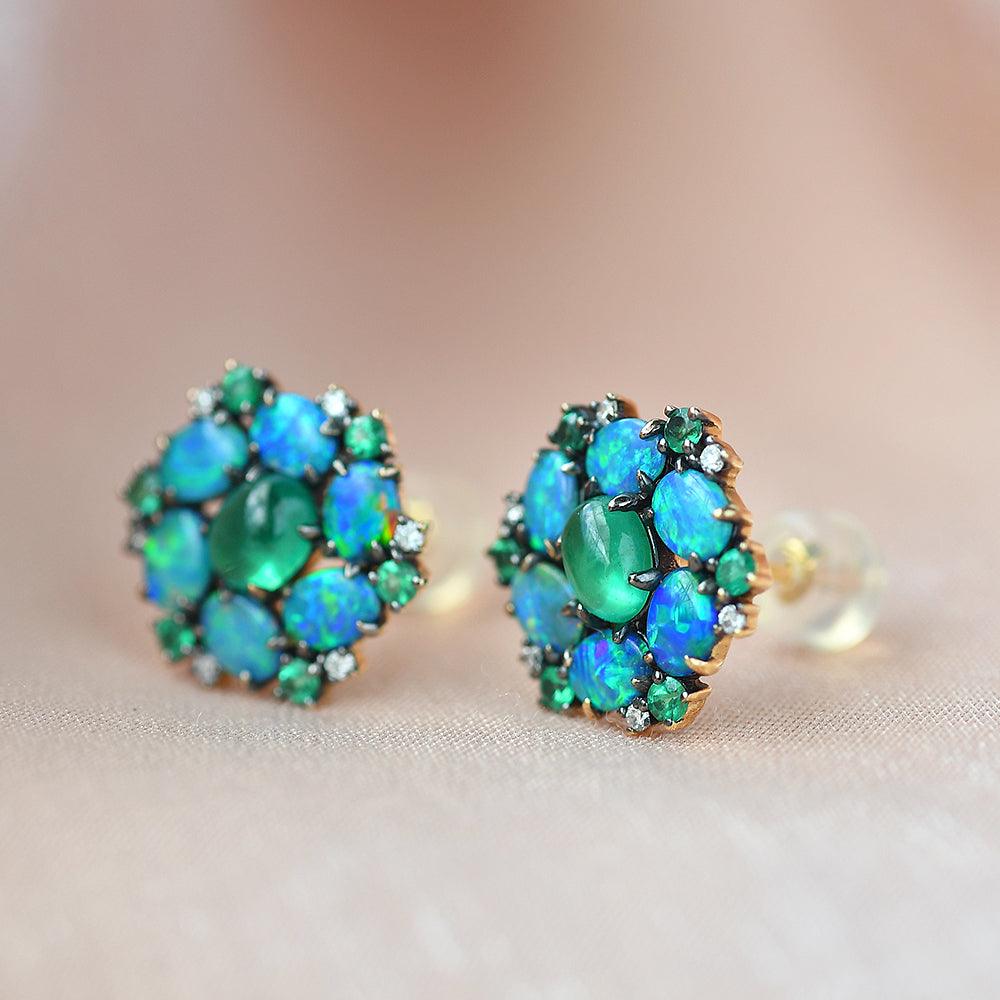 Natural Emerald & Natural Opal & Diamond Inspired Earrings - Felicegals 丨Wedding ring 丨Fashion ring 丨Diamond ring 丨Gemstone ring--Felicegals