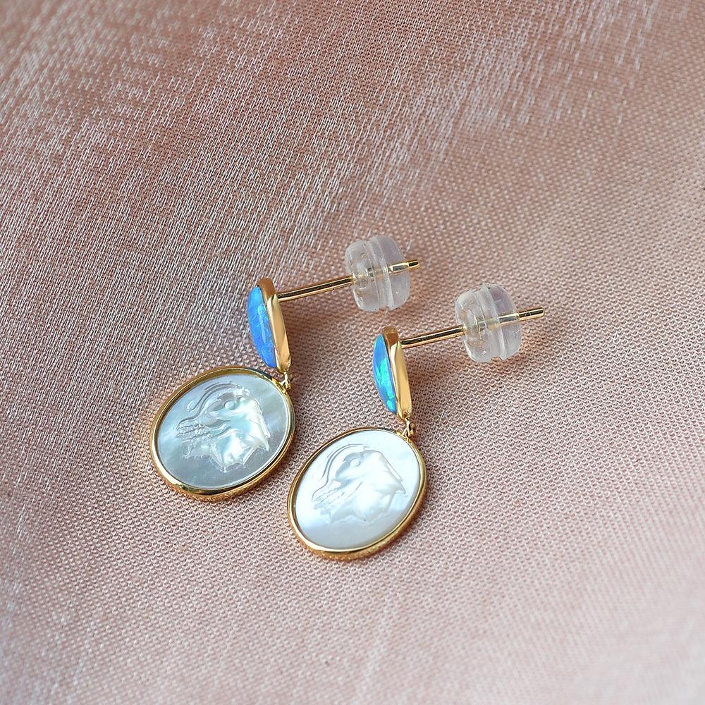 Natural Opal & Fritillary Vintage Inspired Earrings - Felicegals 丨Wedding ring 丨Fashion ring 丨Diamond ring 丨Gemstone ring--Felicegals