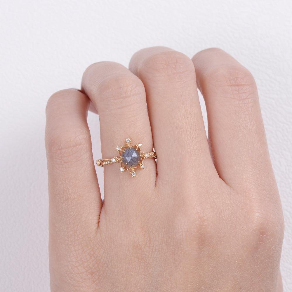 Labrodorite & Moissanite Yellow Gold Stacking Ring - Felicegals