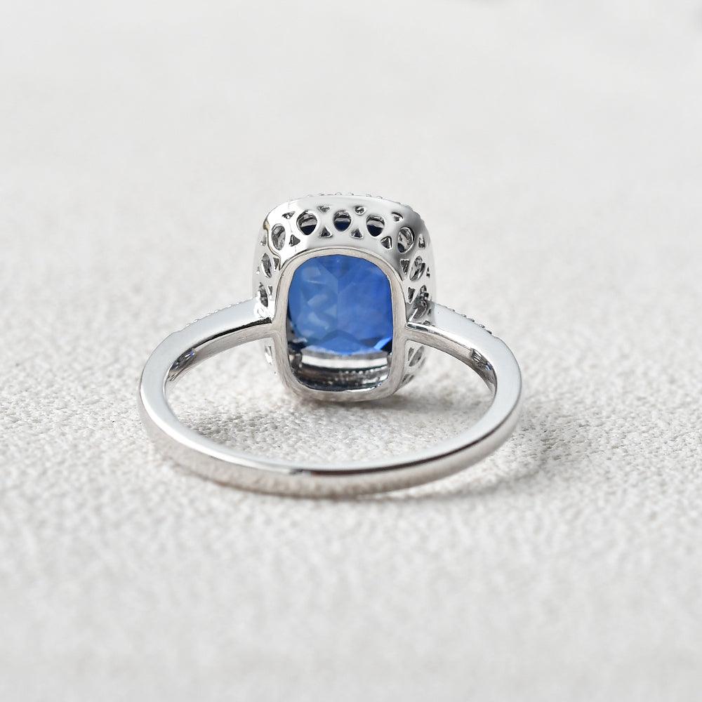 3ct Lab Sapphire Cushion Cut White Gold Ring - Felicegals 丨Wedding ring 丨Fashion ring 丨Diamond ring 丨Gemstone ring-Jewelry-Felicegals
