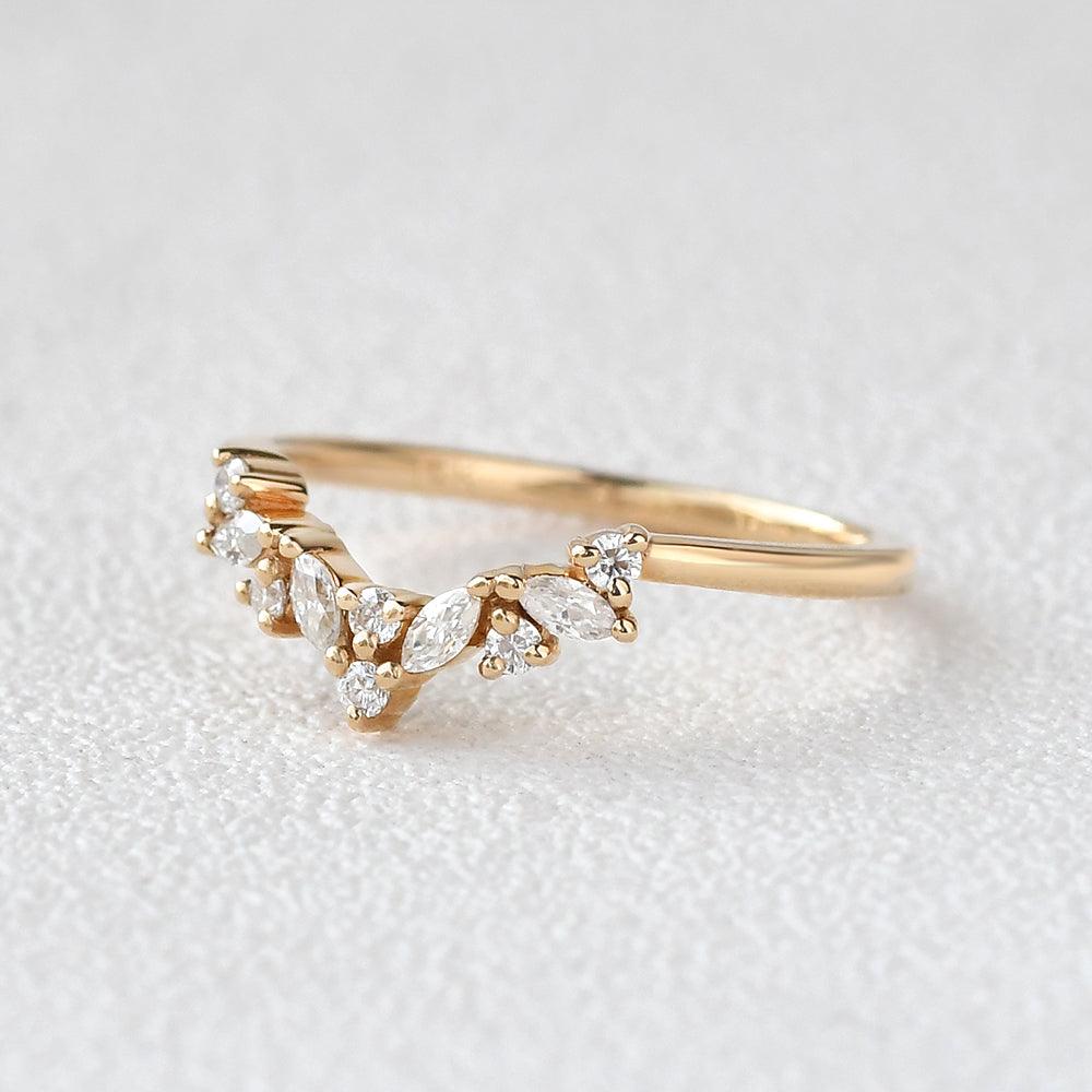 Marquise Cut Moissanite Stacking Yellow Gold Ring - Felicegals